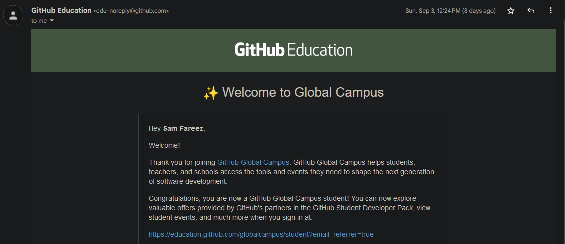 Email dari GitHub Education